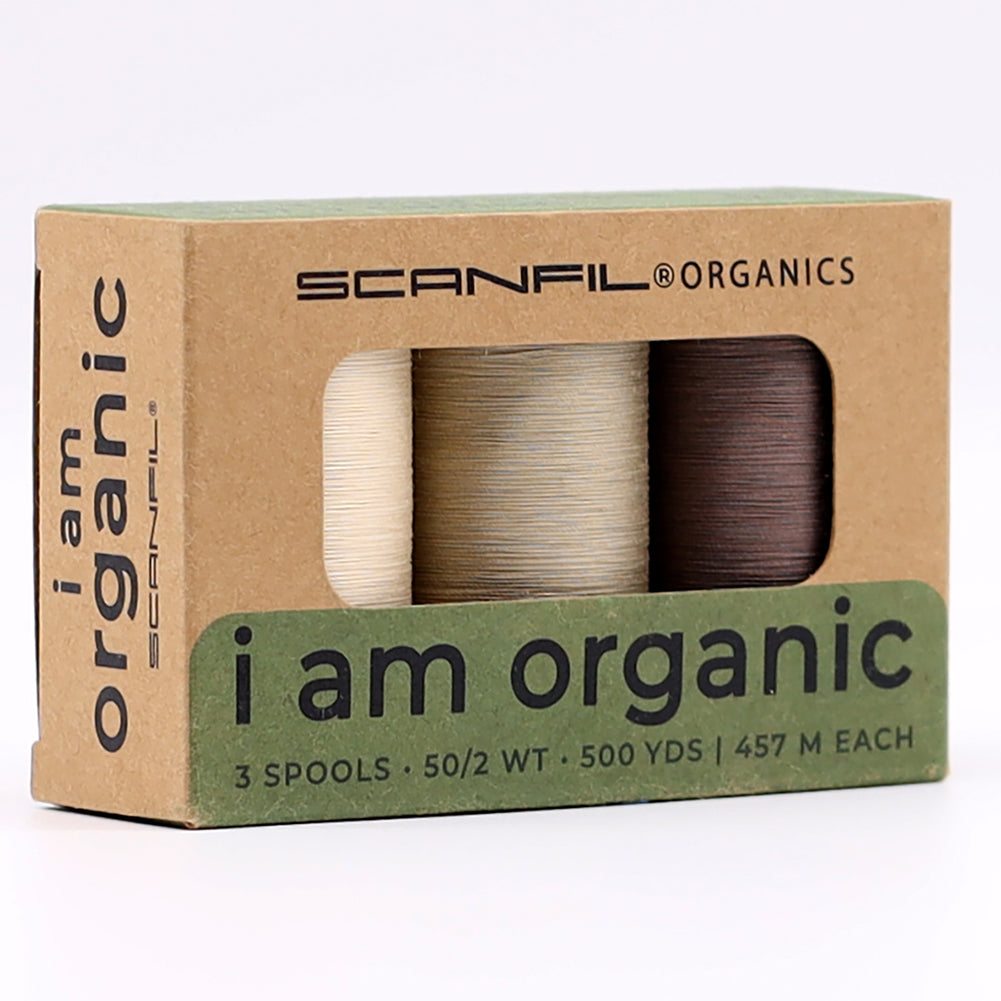 SCANFIL® 50wt Organic Pima Cotton Thread Trio Set - 3ct 500yd Spools - Tan Shades - Full