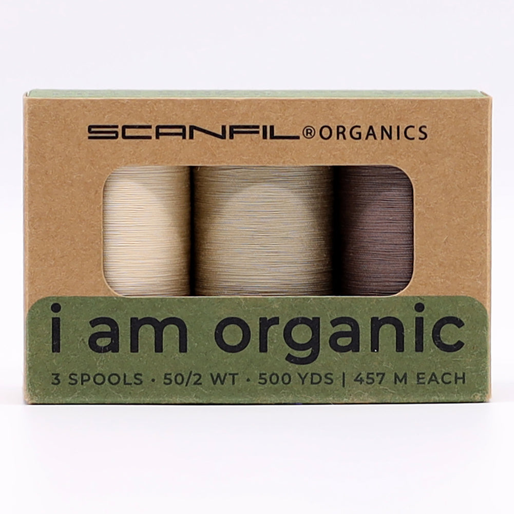 SCANFIL® 50wt Organic Pima Cotton Thread Trio Set - 3ct 500yd Spools - Tan Shades Drape