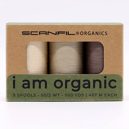 SCANFIL® 50wt Organic Pima Cotton Thread Trio Set - 3ct 500yd Spools - Tan Shades Drape