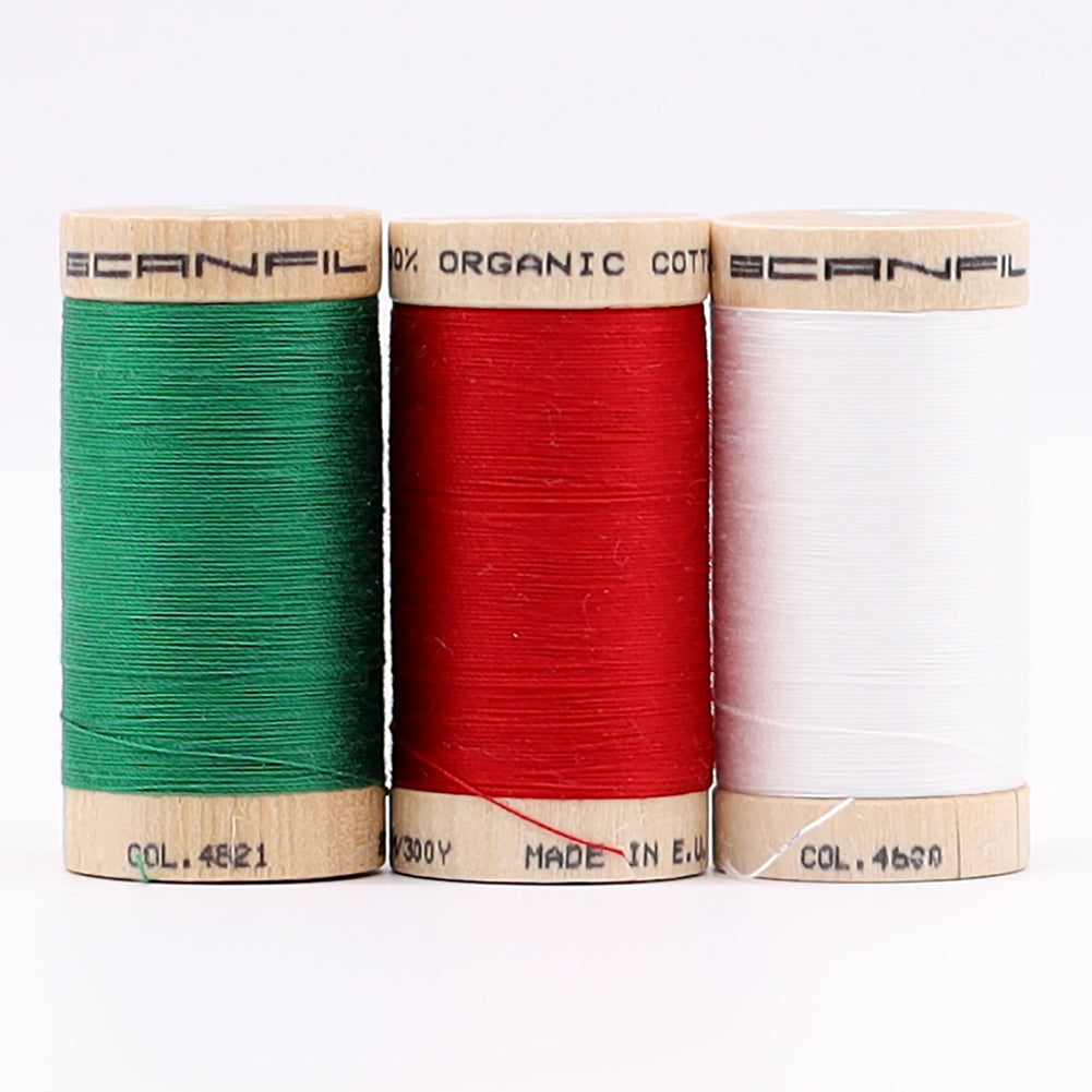 SCANFIL® 30wt Organic Pima Cotton Thread Trio Set - 3ct 300yd Spools - Holiday Folded