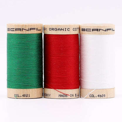 SCANFIL® 30wt Organic Pima Cotton Thread Trio Set - 3ct 300yd Spools - Holiday Folded