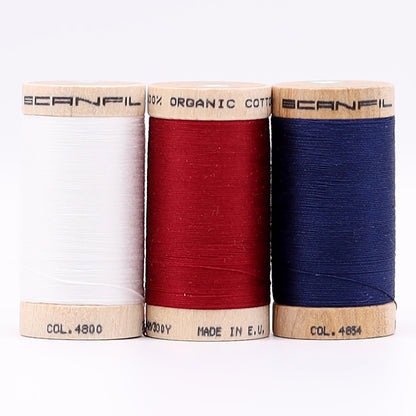 SCANFIL® 30wt Organic Pima Cotton Thread Trio Set - 3ct 300yd Spools - Patriotic Folded