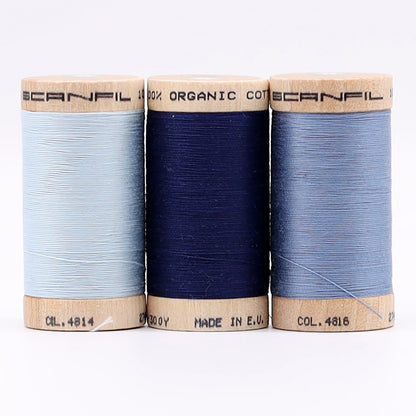 SCANFIL® 30wt Organic Pima Cotton Thread Trio Set - 3ct 300yd Spools - Denim Blues Folded