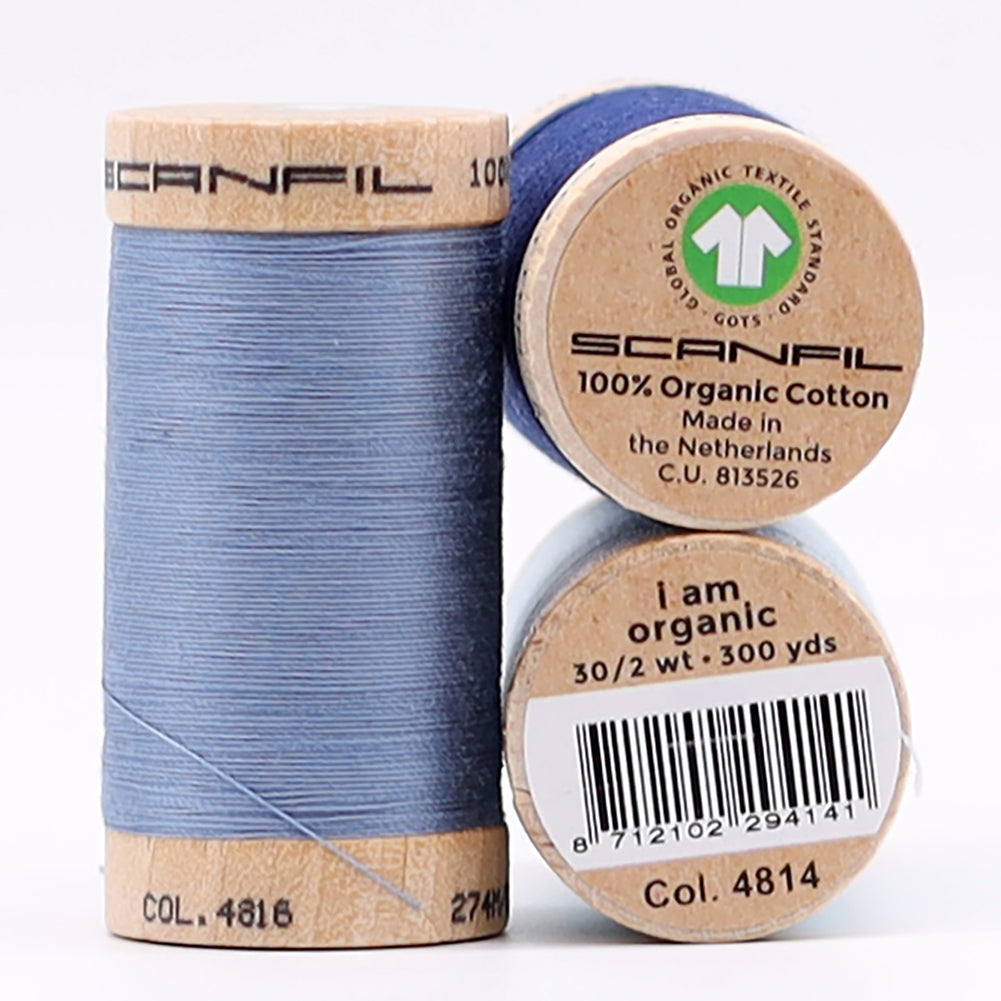 SCANFIL® 30wt Organic Pima Cotton Thread Trio Set - 3ct 300yd Spools - Denim Blues Detail