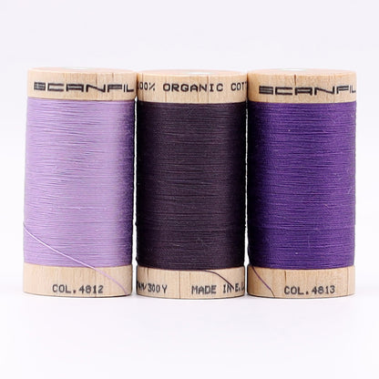 SCANFIL® 30wt Organic Pima Cotton Thread Trio Set - 3ct 300yd Spools - Cool Purples Folded