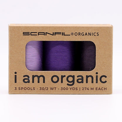 SCANFIL® 30wt Organic Pima Cotton Thread Trio Set - 3ct 300yd Spools - Cool Purples Drape