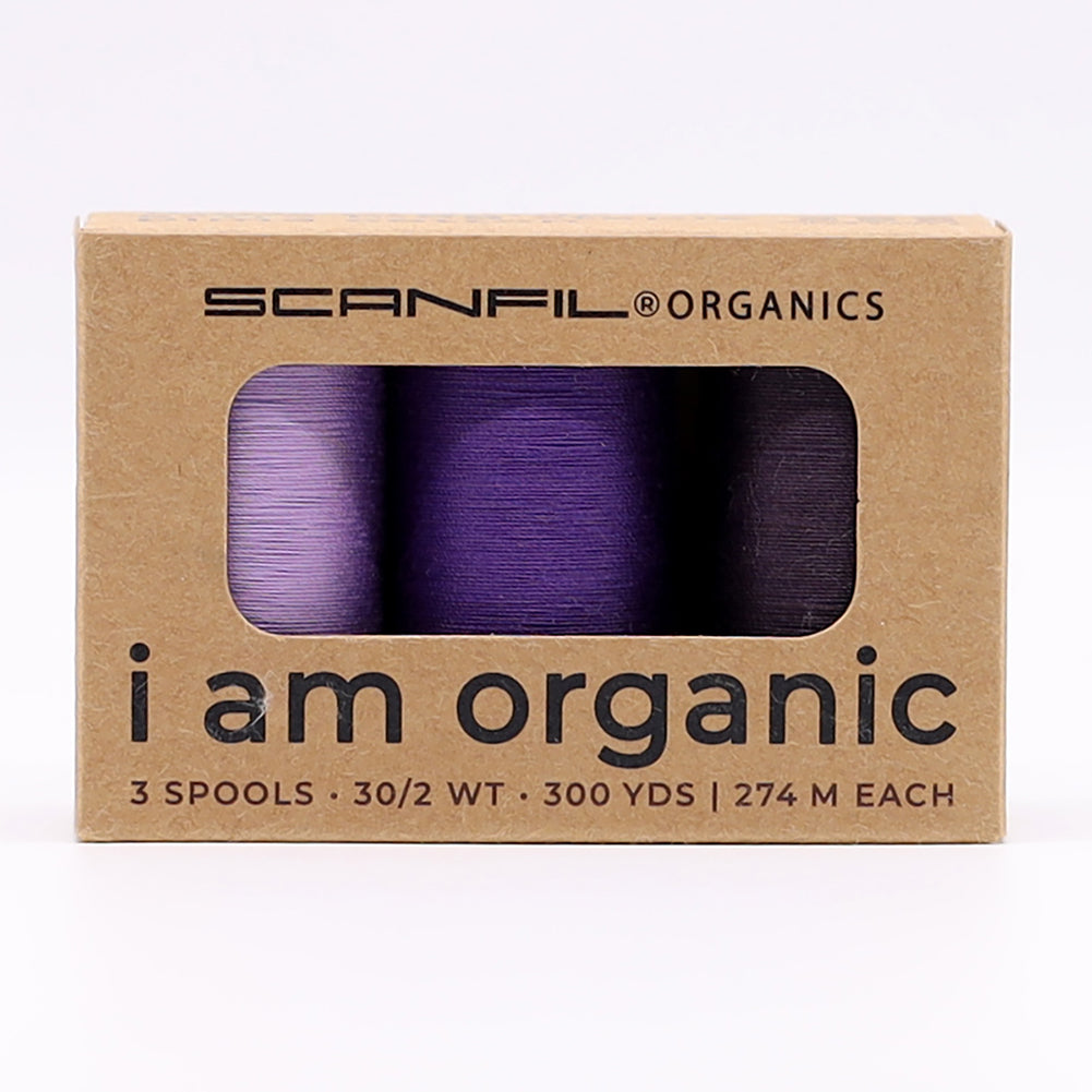 SCANFIL® 30wt Organic Pima Cotton Thread Trio Set - 3ct 300yd Spools - Cool Purples