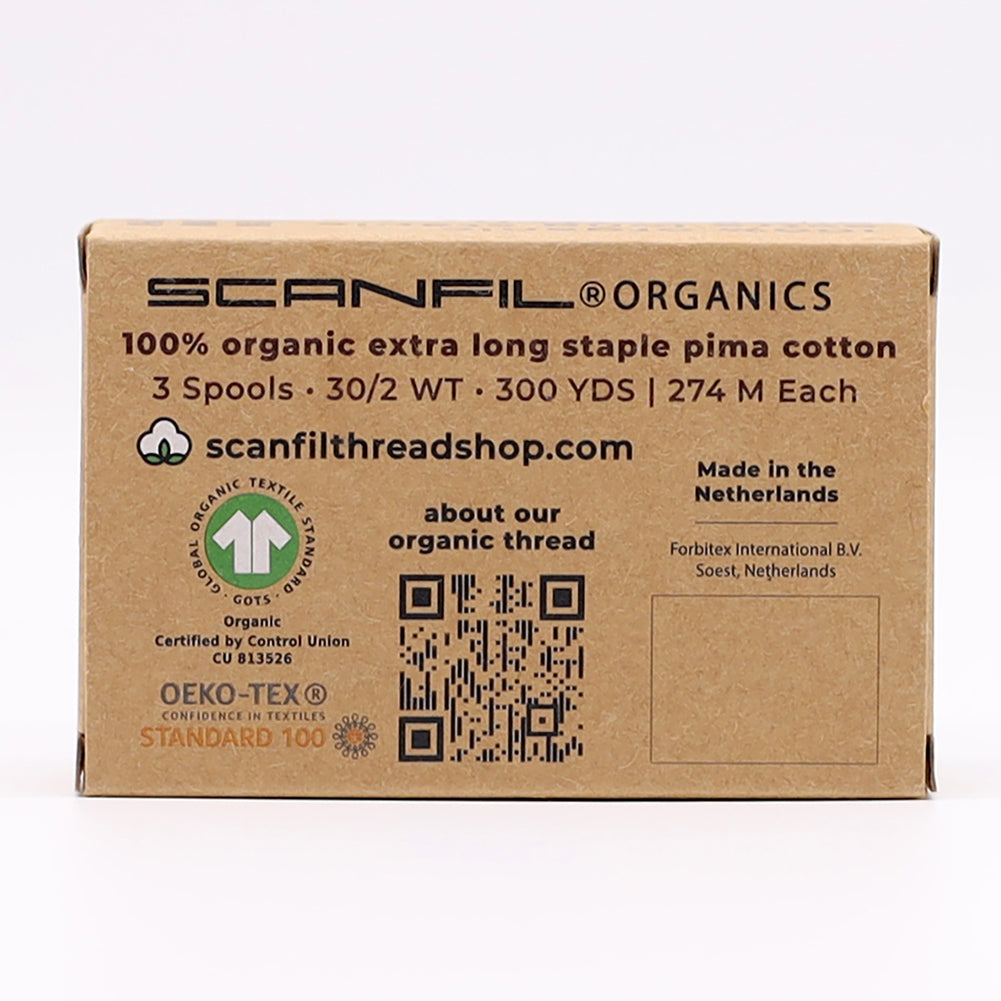 SCANFIL® 30wt Organic Pima Cotton Thread Trio Set - 3ct 300yd Spools - Achromatics Folded