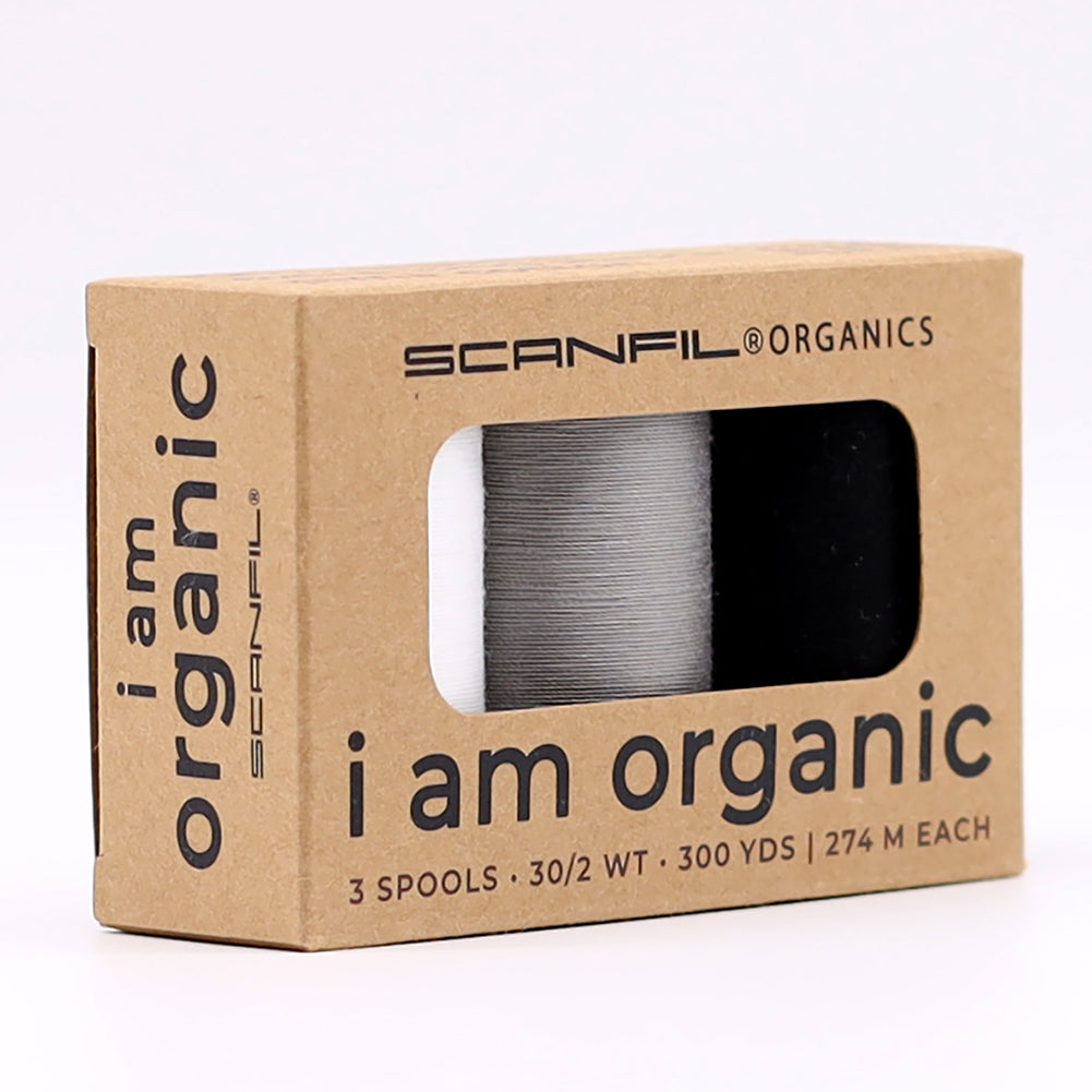 SCANFIL® 30wt Organic Pima Cotton Thread Trio Set - 3ct 300yd Spools - Achromatics - Full