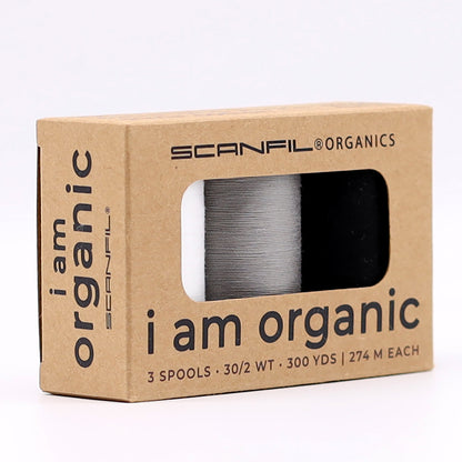 SCANFIL® 30wt Organic Pima Cotton Thread Trio Set - 3ct 300yd Spools - Achromatics - Full