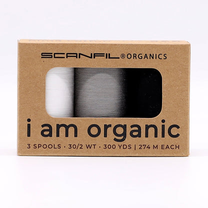 SCANFIL® 30wt Organic Pima Cotton Thread Trio Set - 3ct 300yd Spools - Achromatics Drape