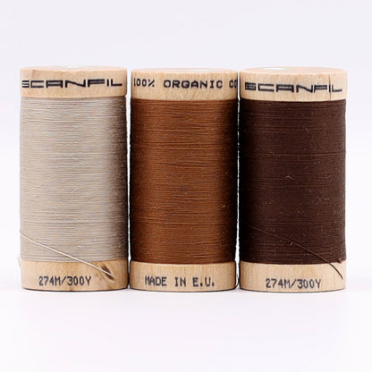 SCANFIL® 30wt Organic Pima Cotton Thread Trio Set - 3ct 300yd Spools - Earthy Browns
