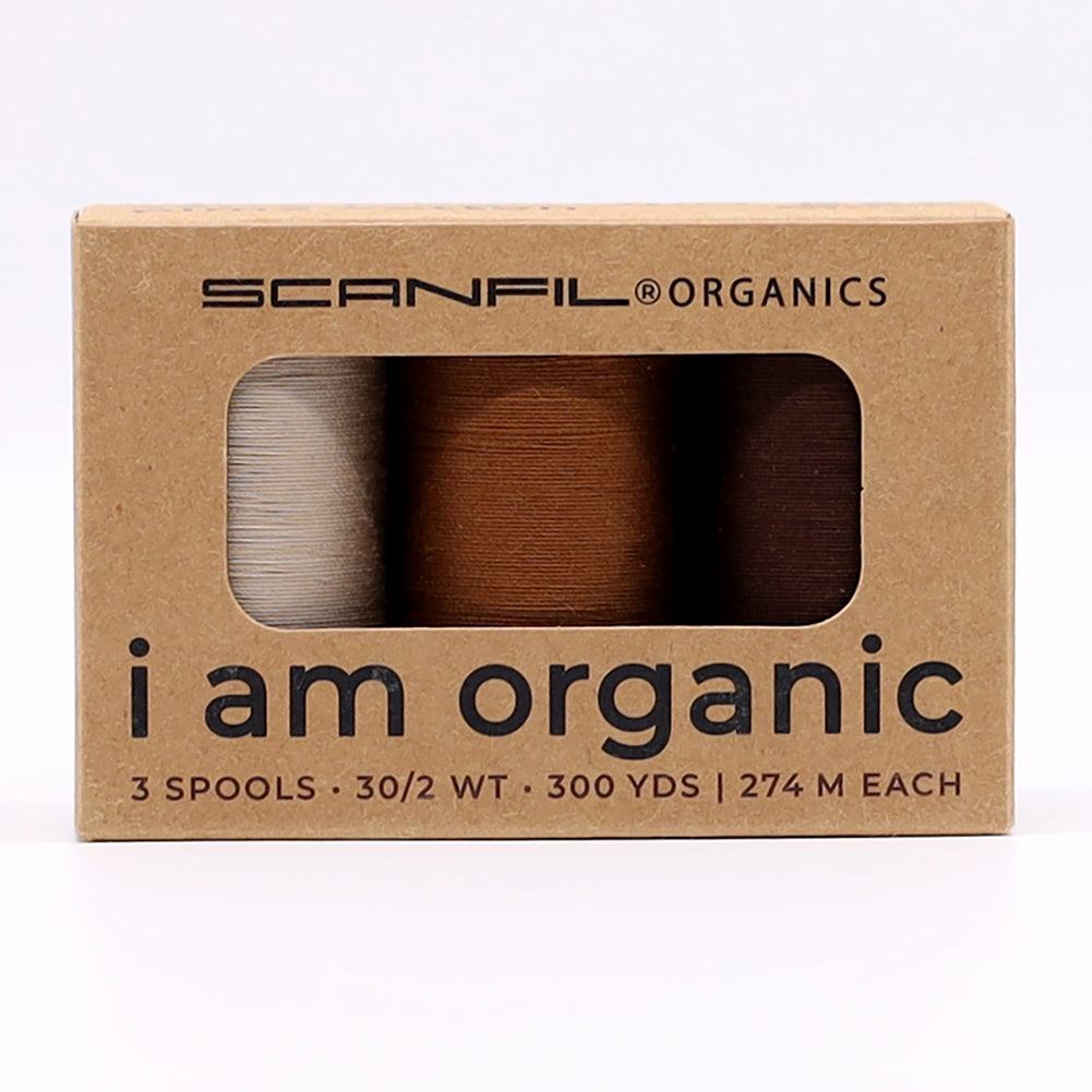 SCANFIL® 30wt Organic Pima Cotton Thread Trio Set - 3ct 300yd Spools - Earthy Browns - Drape