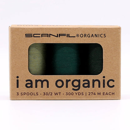 SCANFIL® 30wt Organic Pima Cotton Thread Trio Set - 3ct 300yd Spools - Foresty Greens Drape