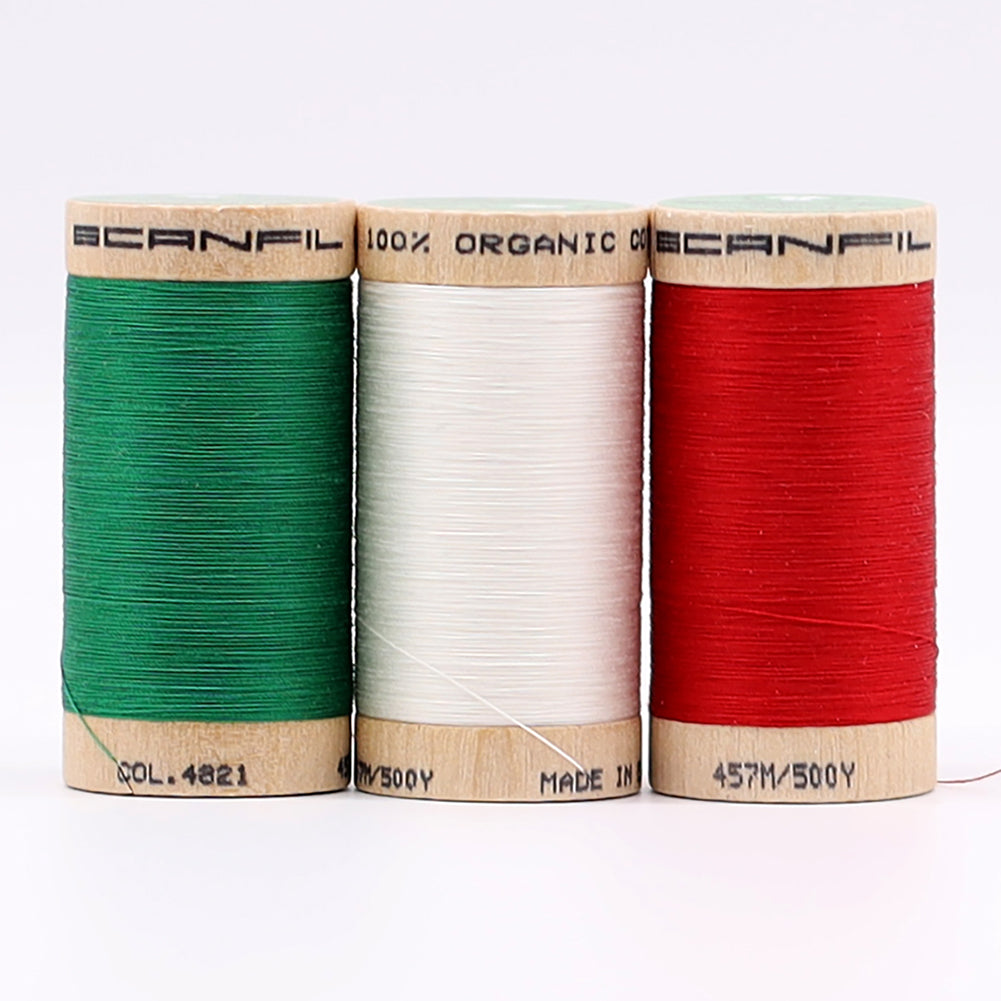 SCANFIL® 50wt Organic Pima Cotton Thread Trio Set - 3ct 500yd Spools - Holiday Folded