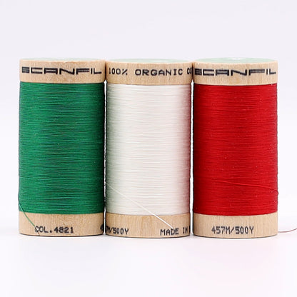 SCANFIL® 50wt Organic Pima Cotton Thread Trio Set - 3ct 500yd Spools - Holiday Folded