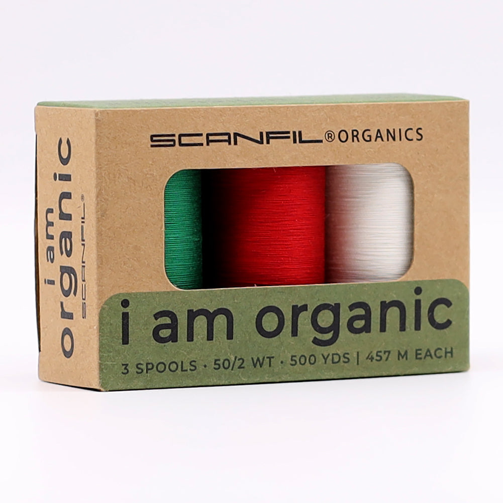 SCANFIL® 50wt Organic Pima Cotton Thread Trio Set - 3ct 500yd Spools - Holiday - Full