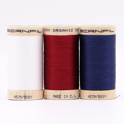 SCANFIL® 50wt Organic Pima Cotton Thread Trio Set - 3ct 500yd Spools - Patriotic Folded