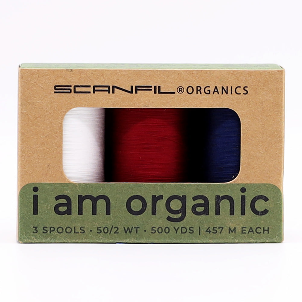 SCANFIL® 50wt Organic Pima Cotton Thread Trio Set - 3ct 500yd Spools - Patriotic - Drape