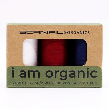 SCANFIL® 50wt Organic Pima Cotton Thread Trio Set - 3ct 500yd Spools - Patriotic