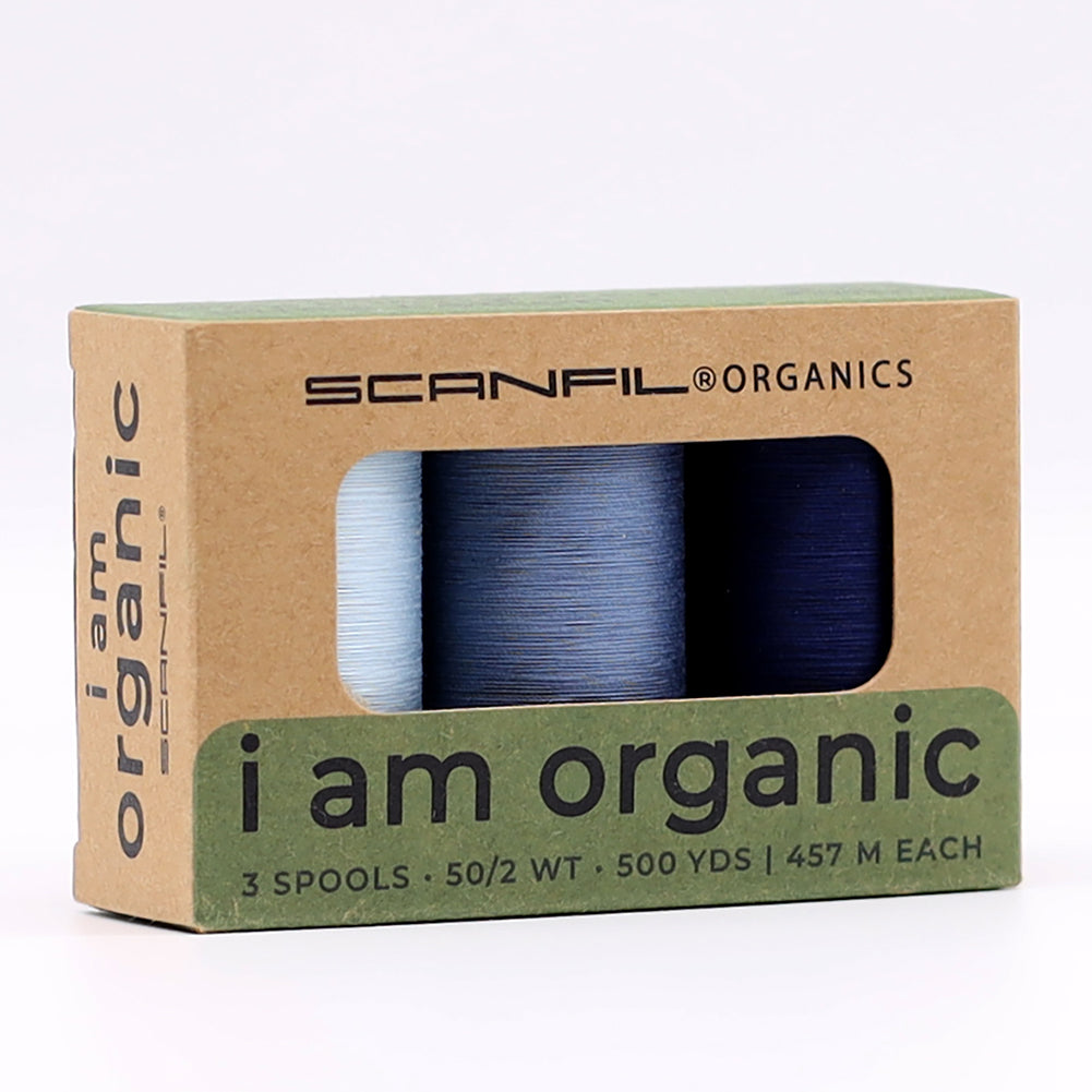 SCANFIL® 50wt Organic Pima Cotton Thread Trio Set - 3ct 500yd Spools - Denim Blues - Full