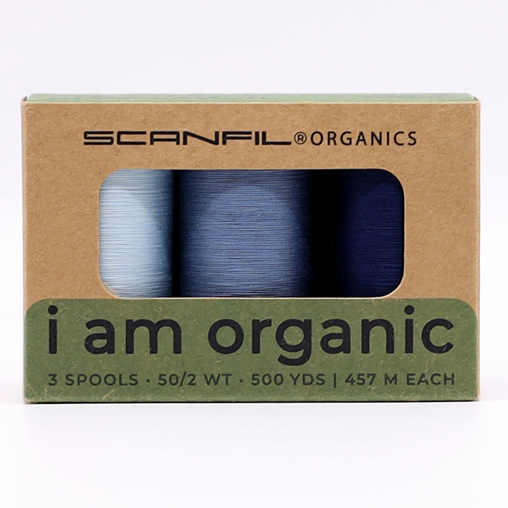 SCANFIL® 50wt Organic Pima Cotton Thread Trio Set - 3ct 500yd Spools - Denim Blues - Drape - Image 6 of 9
