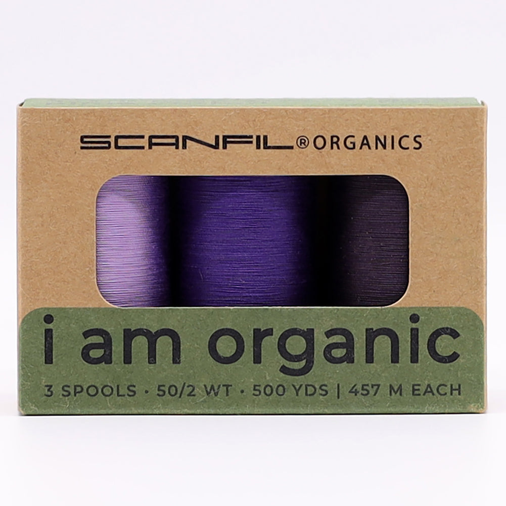 SCANFIL® 50wt Organic Pima Cotton Thread Trio Set - 3ct 500yd Spools - Cool Purples Drape
