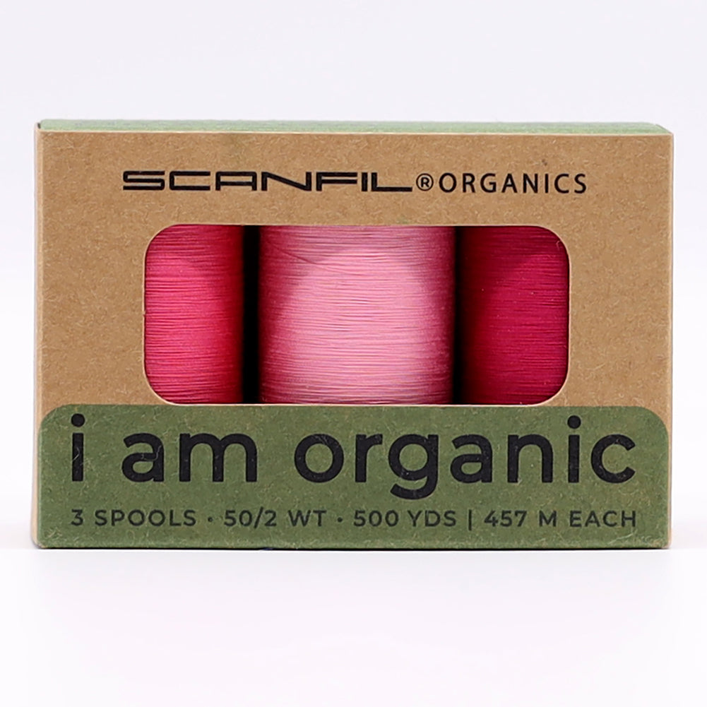 SCANFIL® 50wt Organic Pima Cotton Thread Trio Set - 3ct 500yd Spools - Pretty Pinks - Drape - Image 6 of 9