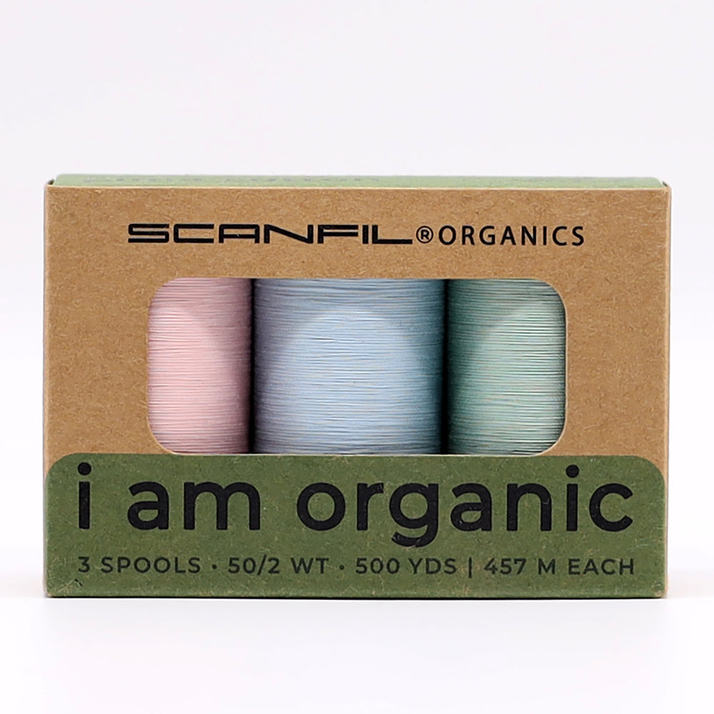 SCANFIL® 50wt Organic Pima Cotton Thread Trio Set - 3ct 500yd Spools - Baby Pastels - Drape