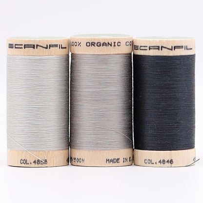 SCANFIL® 50wt Organic Pima Cotton Thread Trio Set - 3ct 500yd Spools - Stormy Grays Folded