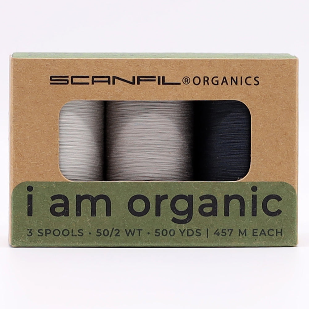 SCANFIL® 50wt Organic Pima Cotton Thread Trio Set - 3ct 500yd Spools - Stormy Grays - Drape
