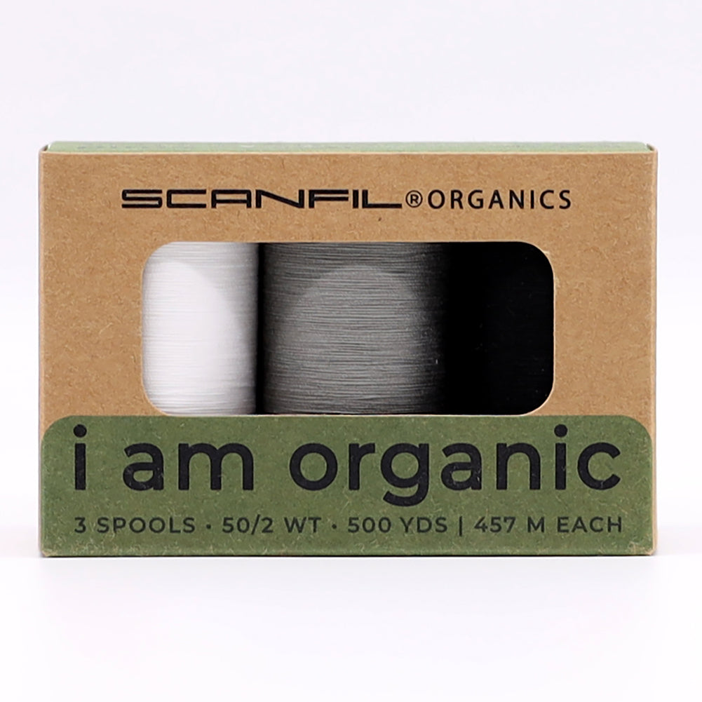 SCANFIL® 50wt Organic Pima Cotton Thread Trio Set - 3ct 500yd Spools - Achromatics - Drape