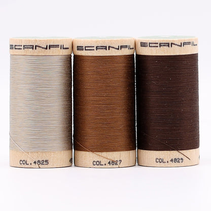 SCANFIL® 50wt Organic Pima Cotton Thread Trio Set - 3ct 500yd Spools - Earthy Browns Detail