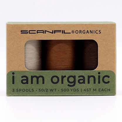 SCANFIL® 50wt Organic Pima Cotton Thread Trio Set - 3ct 500yd Spools - Earthy Browns Drape