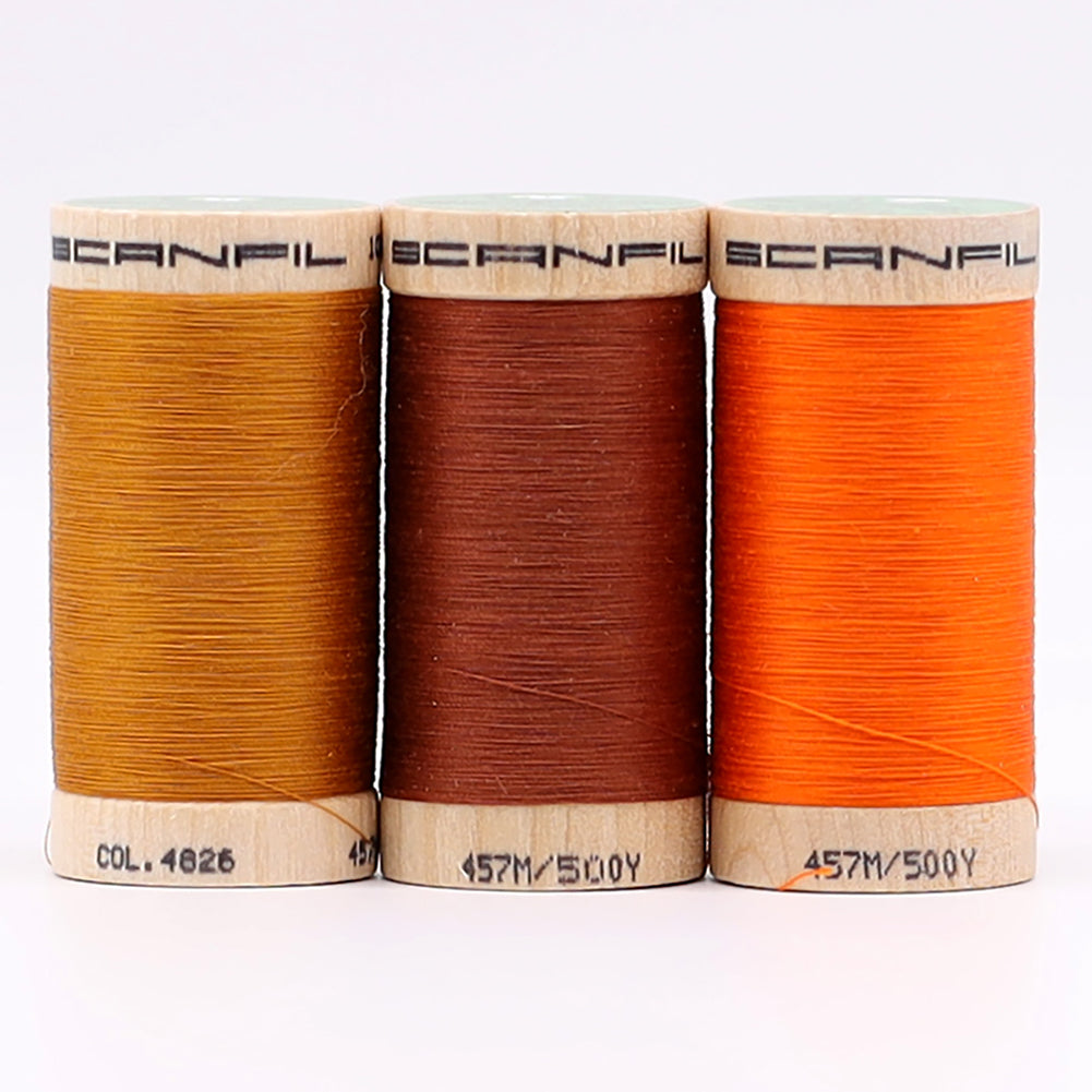 SCANFIL® 50wt Organic Pima Cotton Thread Trio Set - 3ct 500yd Spools - Harvest Hues Folded