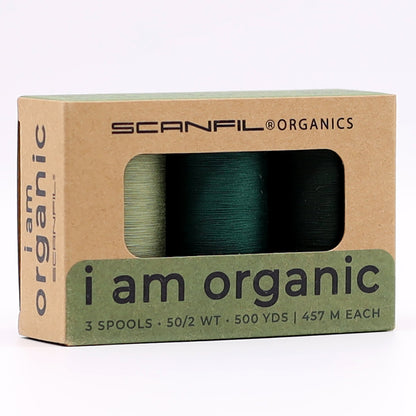 SCANFIL® 50wt Organic Pima Cotton Thread Trio Set - 3ct 500yd Spools - Foresty Greens - Full
