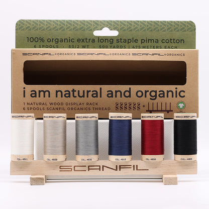 SCANFIL® 50wt Organic Pima Cotton Thread Set - 6ct 500yd Spools & Wood Rack - Neutrals Detail