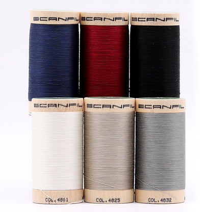 SCANFIL® 50wt Organic Pima Cotton Thread Set - 6ct 500yd Spools & Wood Rack - Neutrals Full