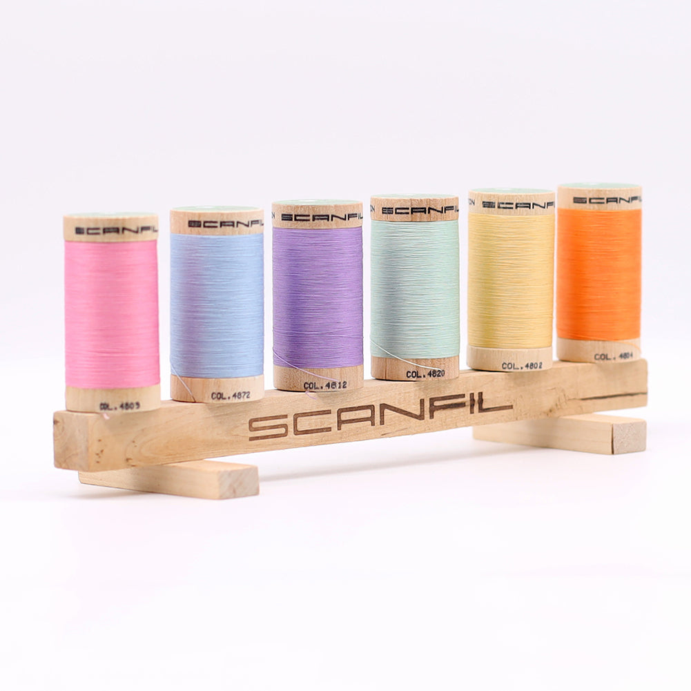 SCANFIL® 50wt Organic Pima Cotton Thread Set - 6ct 500yd Spools & Wood Rack - Pastels Package