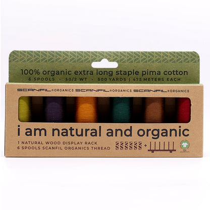SCANFIL® 50wt Organic Pima Cotton Thread Set - 6ct 500yd Spools & Wood Rack - Harvest Time