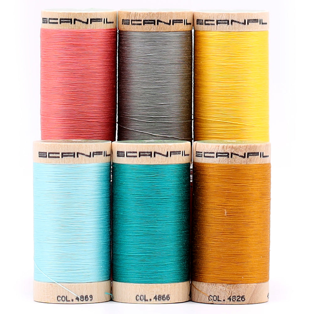 SCANFIL® 50wt Organic Pima Cotton Thread Set - 6ct 500yd Spools & Wood Rack - Fashion Mix Detail