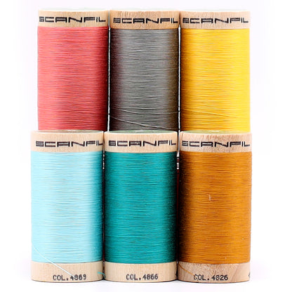 SCANFIL® 50wt Organic Pima Cotton Thread Set - 6ct 500yd Spools & Wood Rack - Fashion Mix Detail