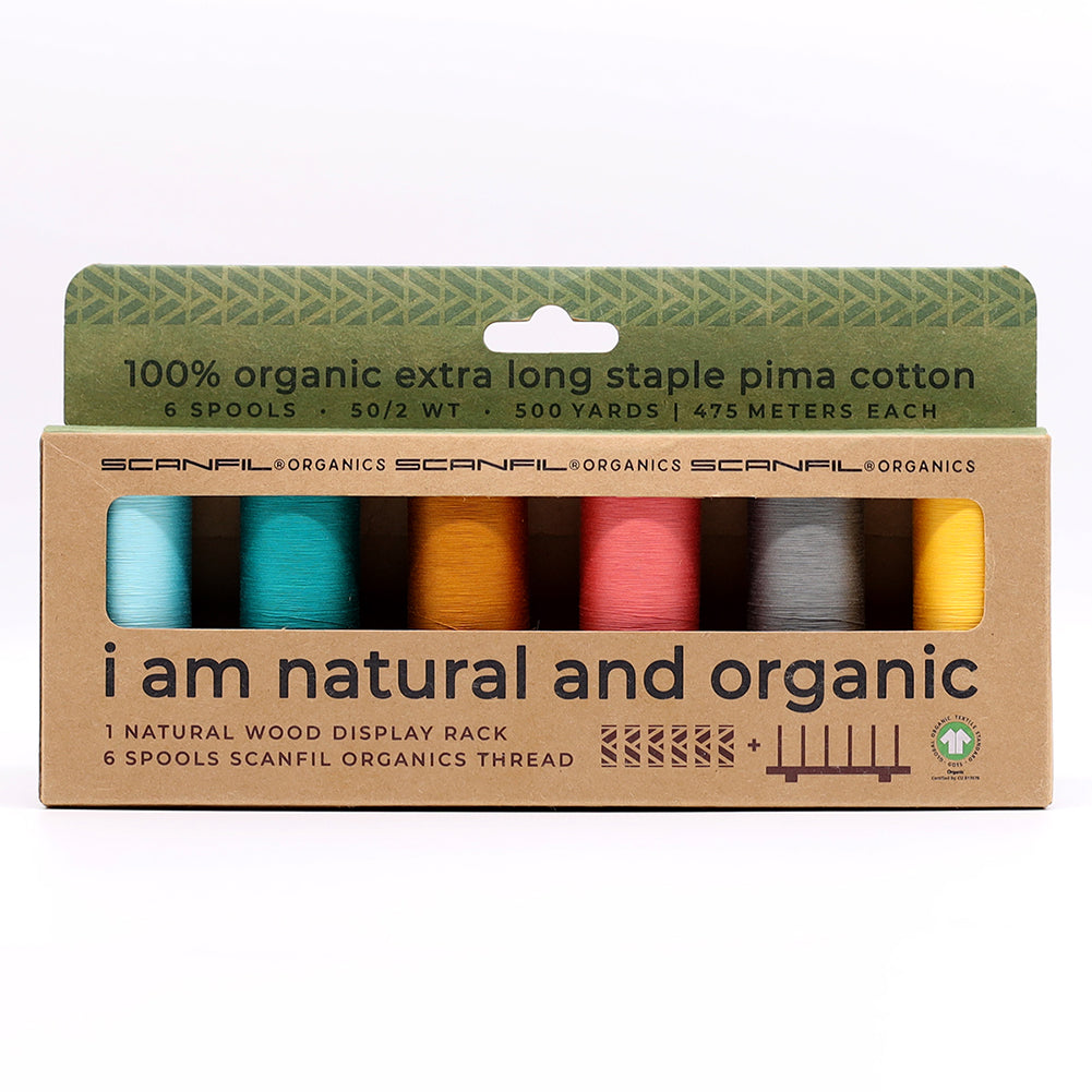 SCANFIL® 50wt Organic Pima Cotton Thread Set - 6ct 500yd Spools & Wood Rack - Fashion Mix - Drape - Image 7 of 11
