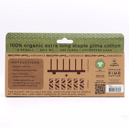 SCANFIL® 50wt Organic Pima Cotton Thread Set - 6ct 500yd Spools & Wood Rack - Fashion Mix Drape
