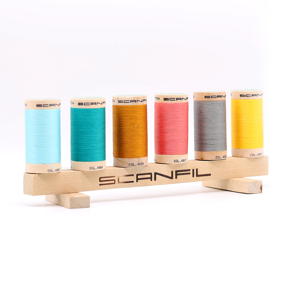 SCANFIL® 50wt Organic Pima Cotton Thread Set - 6ct 500yd Spools & Wood Rack - Fashion Mix - Packaged - Image 10 of 11