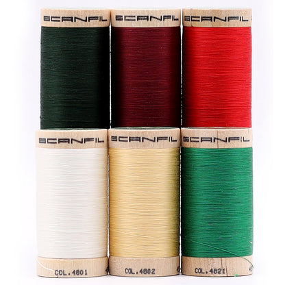 SCANFIL® 50wt Organic Pima Cotton Thread Set - 6ct 500yd Spools & Wood Rack - Holiday Traditions Detail