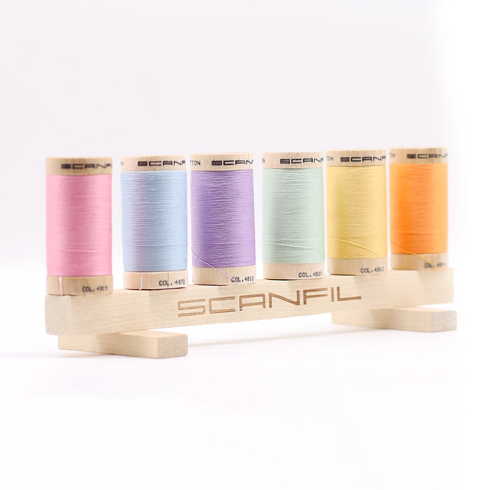 SCANFIL® 30wt Organic Pima Cotton Thread Set - 6ct 300yd Spools & Wood Rack - Pastels - Packaged