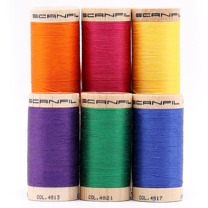 SCANFIL® 30wt Organic Pima Cotton Thread Set - 6ct 300yd Spools & Wood Rack - Jewel Tones Detail