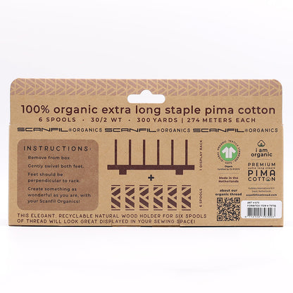 SCANFIL® 30wt Organic Pima Cotton Thread Set - 6ct 300yd Spools & Wood Rack - Harvest Time Folded