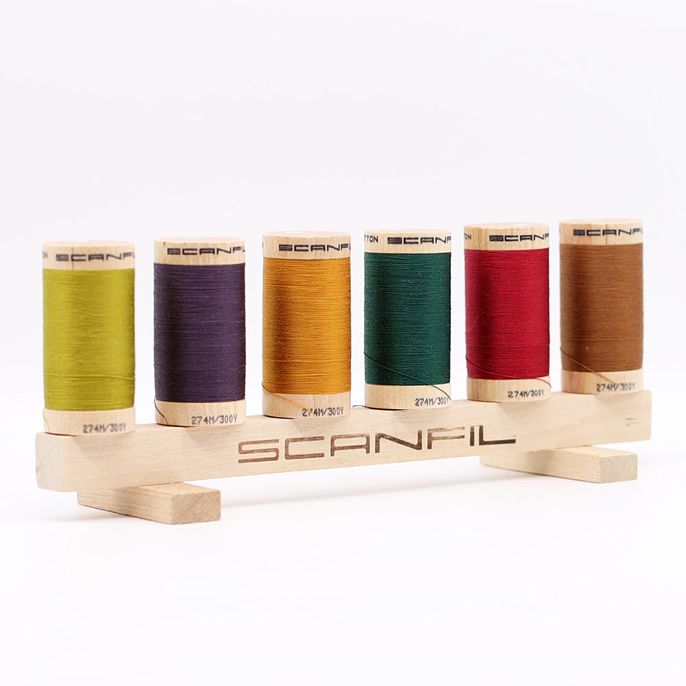 SCANFIL® 30wt Organic Pima Cotton Thread Set - 6ct 300yd Spools & Wood Rack - Harvest Time - Full